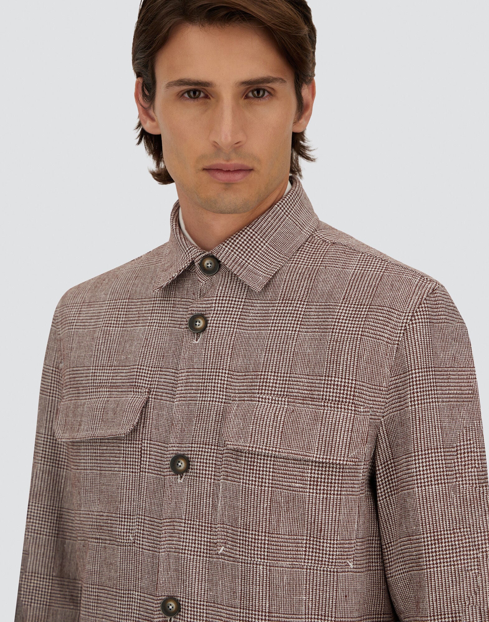 メンズ FIELD JACKET IN GLEN CHECK LINEN ボルドー | Herno® (ヘルノ)