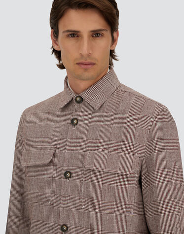 メンズ FIELD JACKET IN GLEN CHECK LINEN ボルドー | Herno® (ヘルノ)