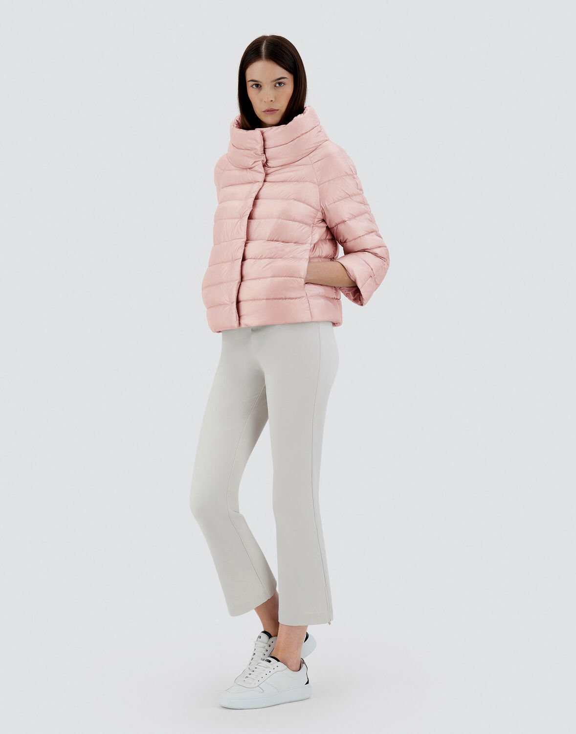 Herno Long-sleeved Down Jacket In Light Pink