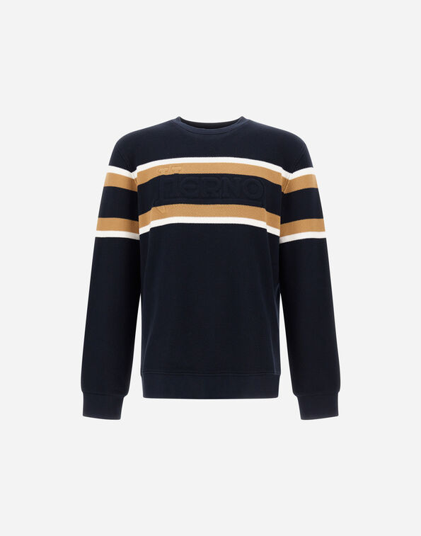 Herno SWEATSHIRT IN YARN-DYED WAFFLE PIQUET Blue/Camel JG000279U540179220