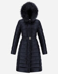 Herno NYLON ULTRALIGHT LONG BELTED COAT WITH FUR Navy PI0484D120179200