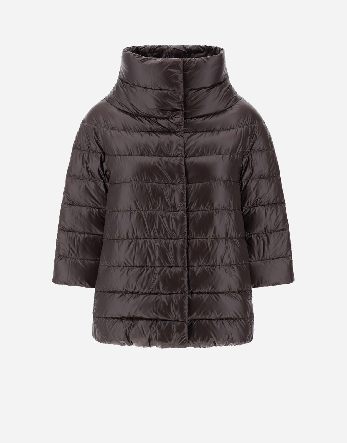 Herno Aminta Short Down Jacket In Grey Nylon In Dark Chocolate