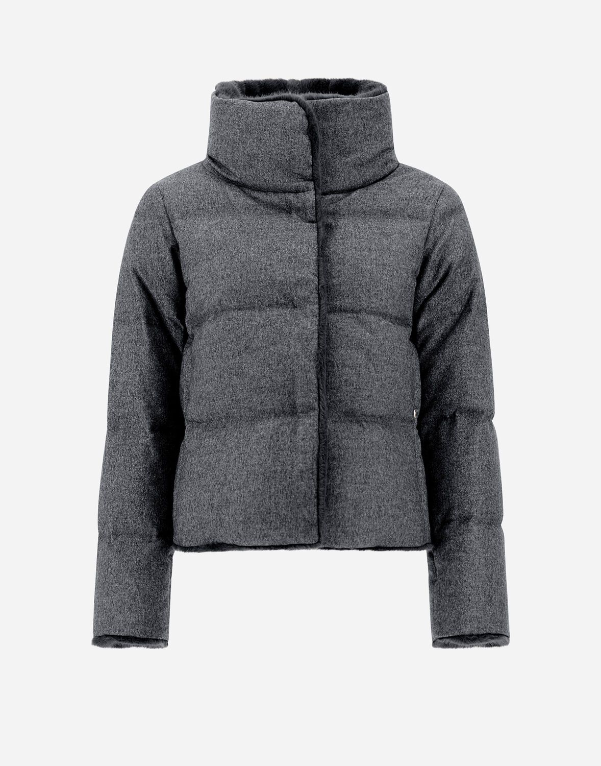 Herno カシミヤ シルク ニュー・レディ・フェイクファー ジャケット In Grey