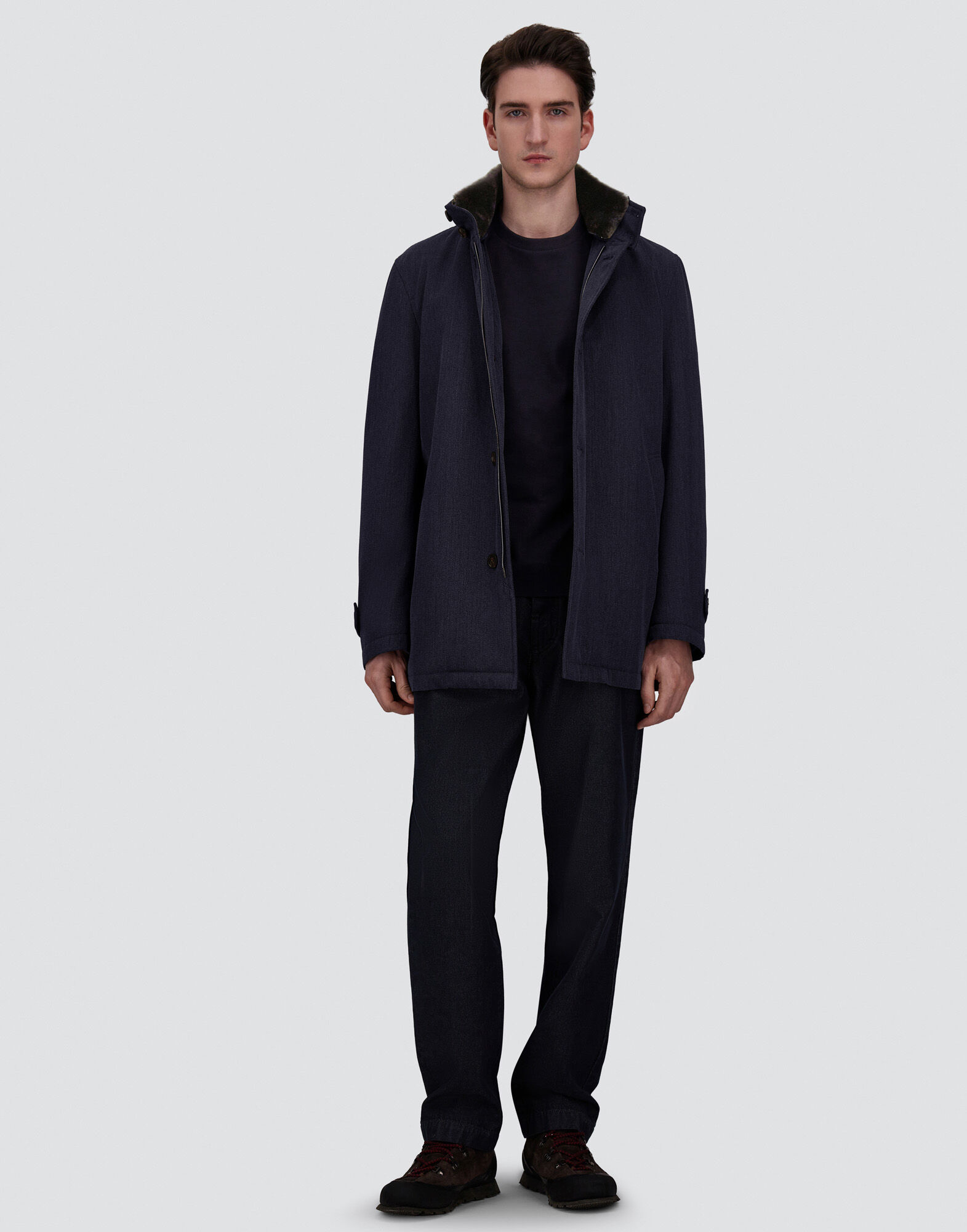 HERNO ヘルノ ハイネック シングルコート ネイビー メンズ ファインウール ショートコート ネイビーブルー | Herno® (ヘルノ)