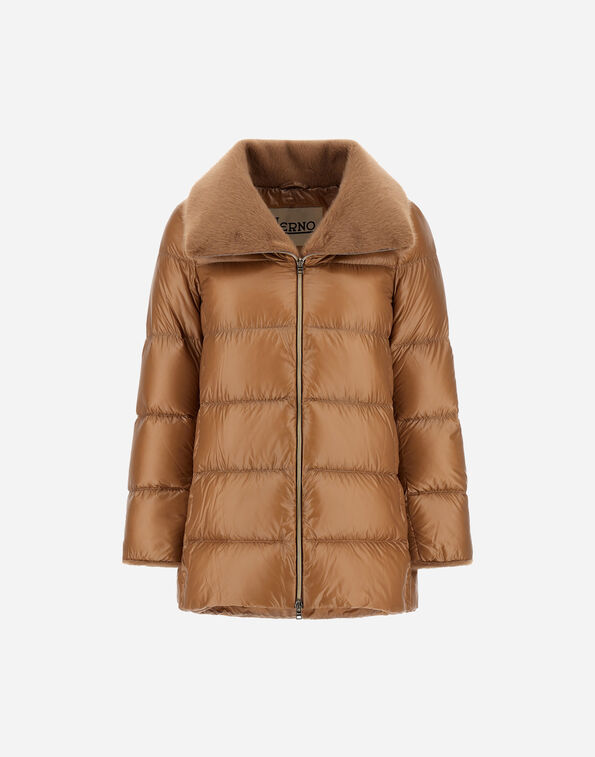 Herno A-SHAPE JACKET IN NYLON ULTRALIGHT AND LADY ALTERNATIVE FUR Camel PI002140D12017Z2157
