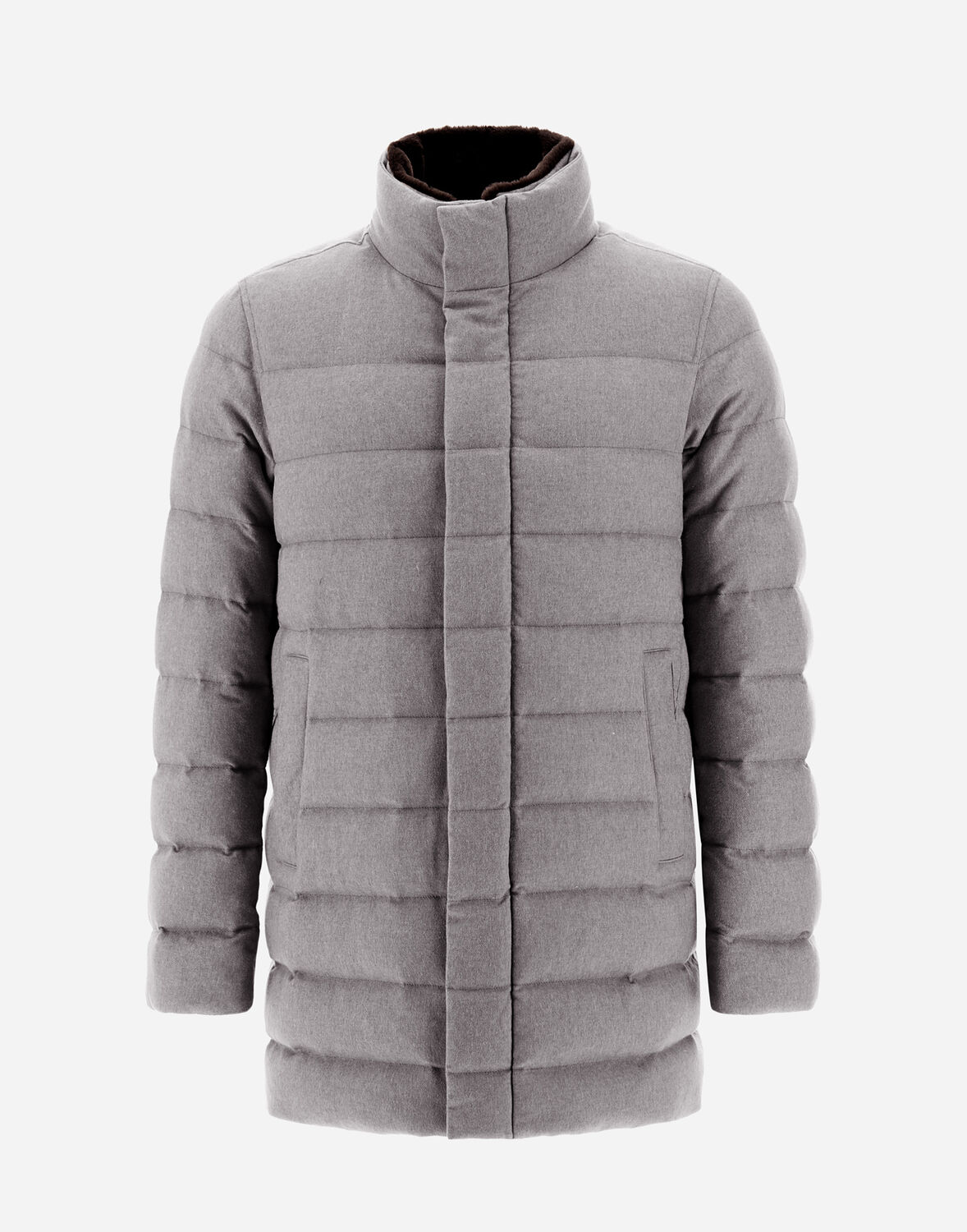 Herno Coat In Cashmere, Silk And Light Faux Fur In Grey