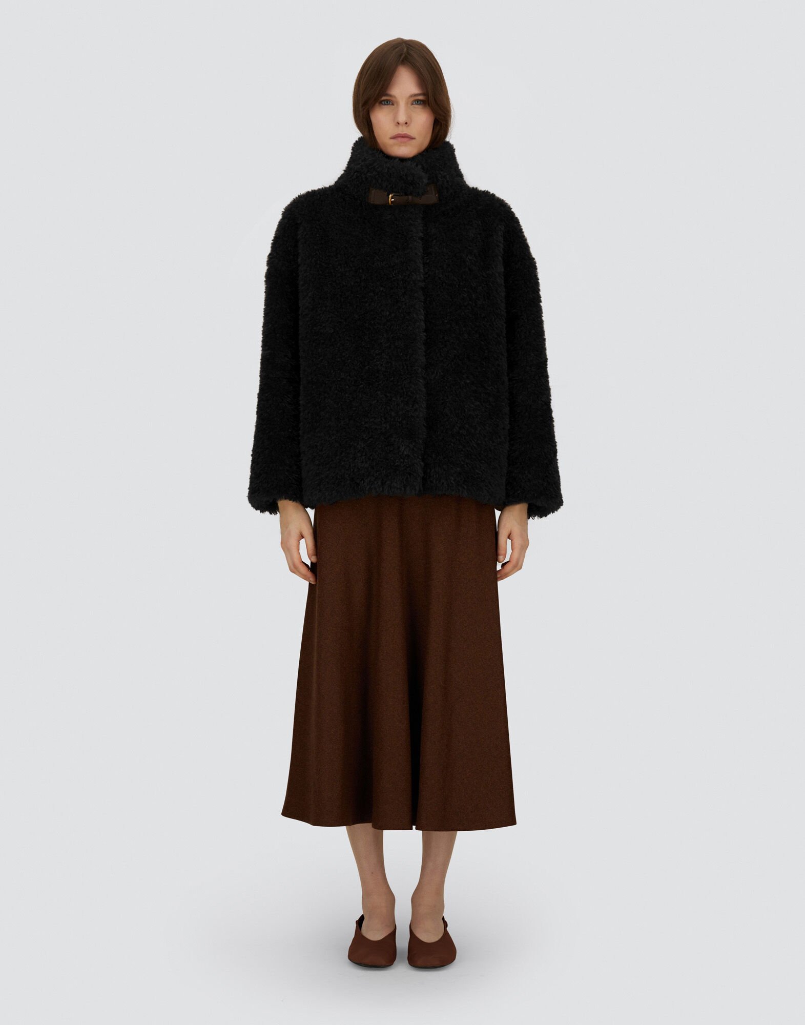 レディース カーリーオルタナティブファー ジャケット ブラック