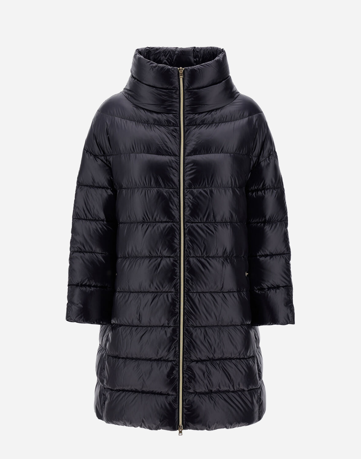 Herno Long Jacket In Satin And Lady Alternative Fur In Black
