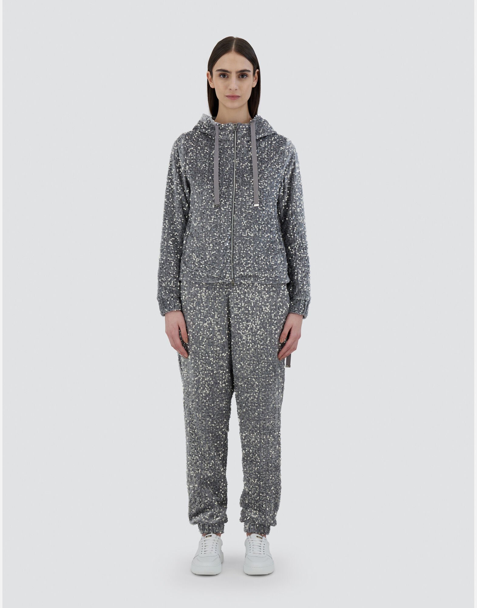 SWEATSHIRT IN VELVET PAILLETTES in Light Grey for Women | Herno®