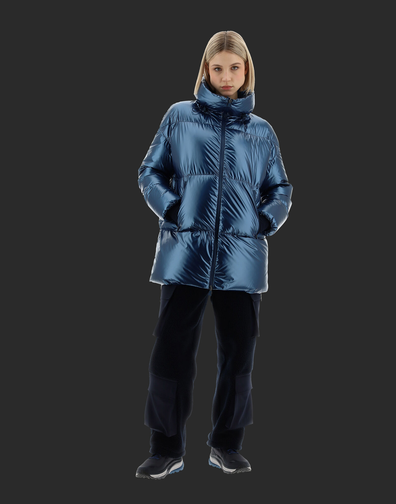 LAMINAR BOMBER JACKET IN ICE CUBE en Indian Blue pour femme Herno