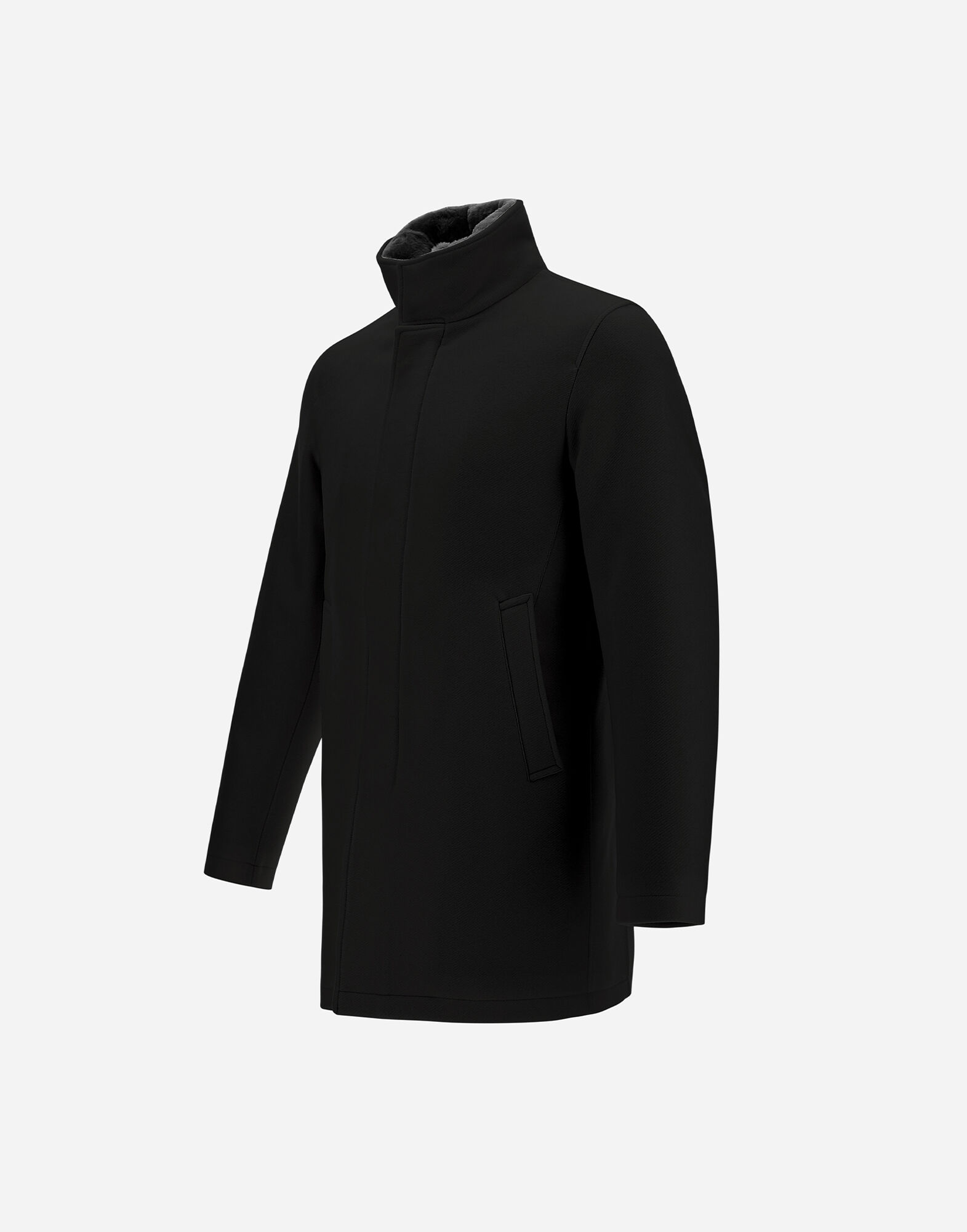 DIAGONAL WOOL CARCOAT WITH FUR