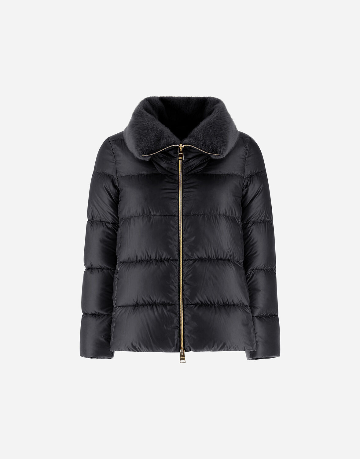 Herno Bomber Jacket In Nylon Ultralight And New Lady Faux Fur In Black