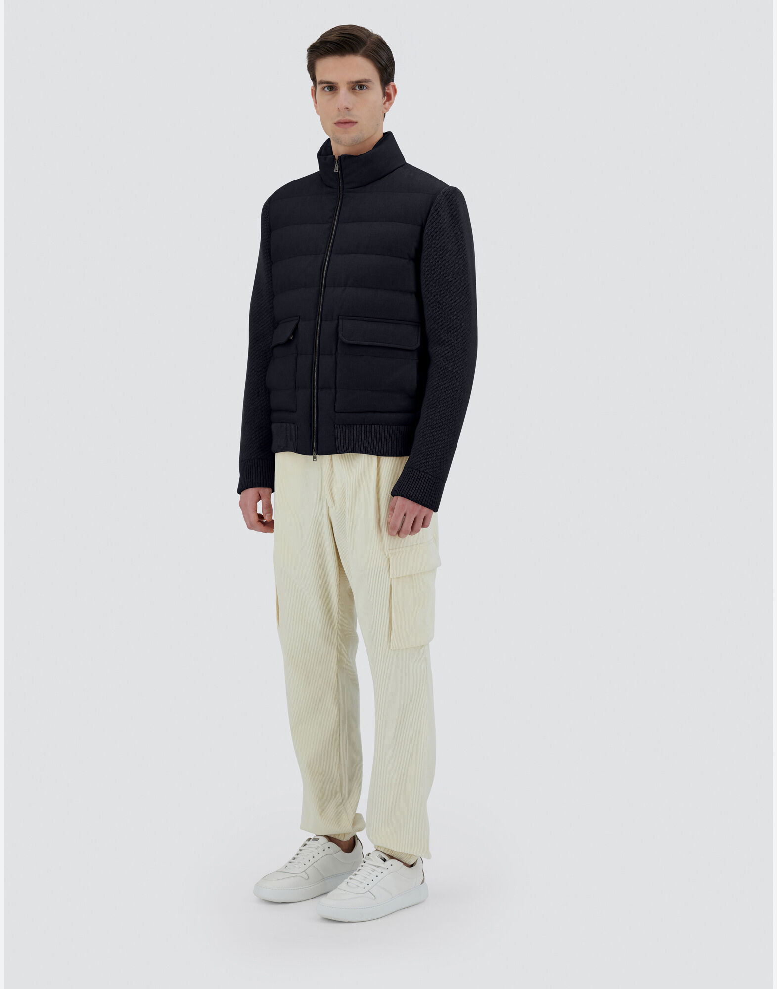 激安通販サイト メンズ ネイビー ボンバージャケット ニット シルク カシミヤ ジャケット・アウター
