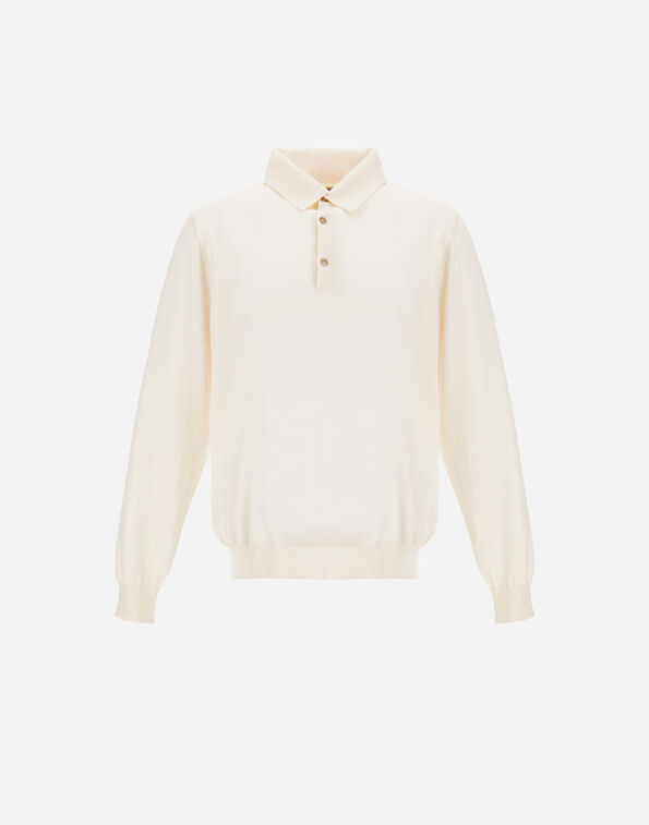 Herno RESORT POLO SHIRT IN WOOL AND SILK KNIT Milk White MPL0005UR700251010