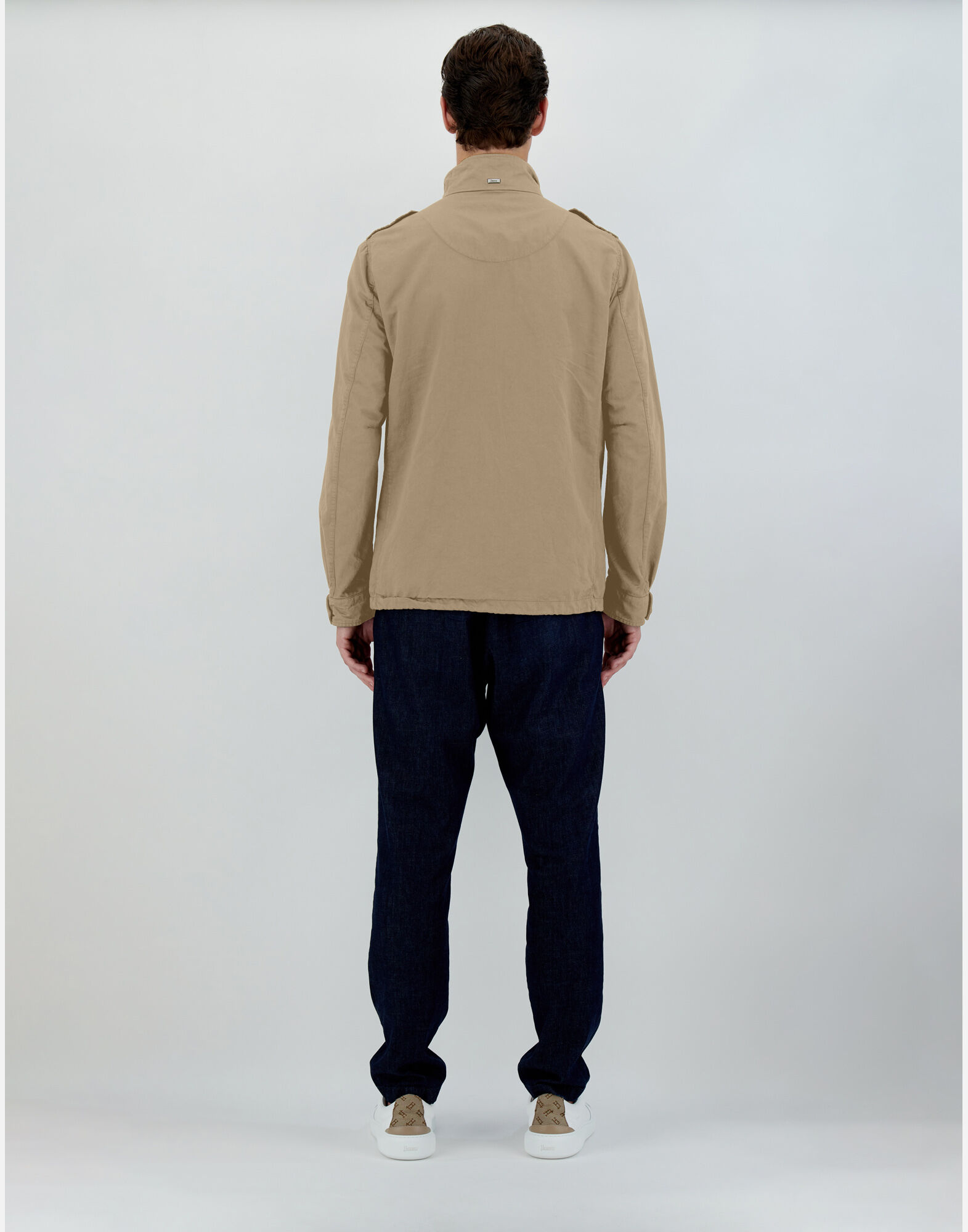 GARMENT DYED LINEN AND COTTON FIELD JACKET in Camel for Men Herno