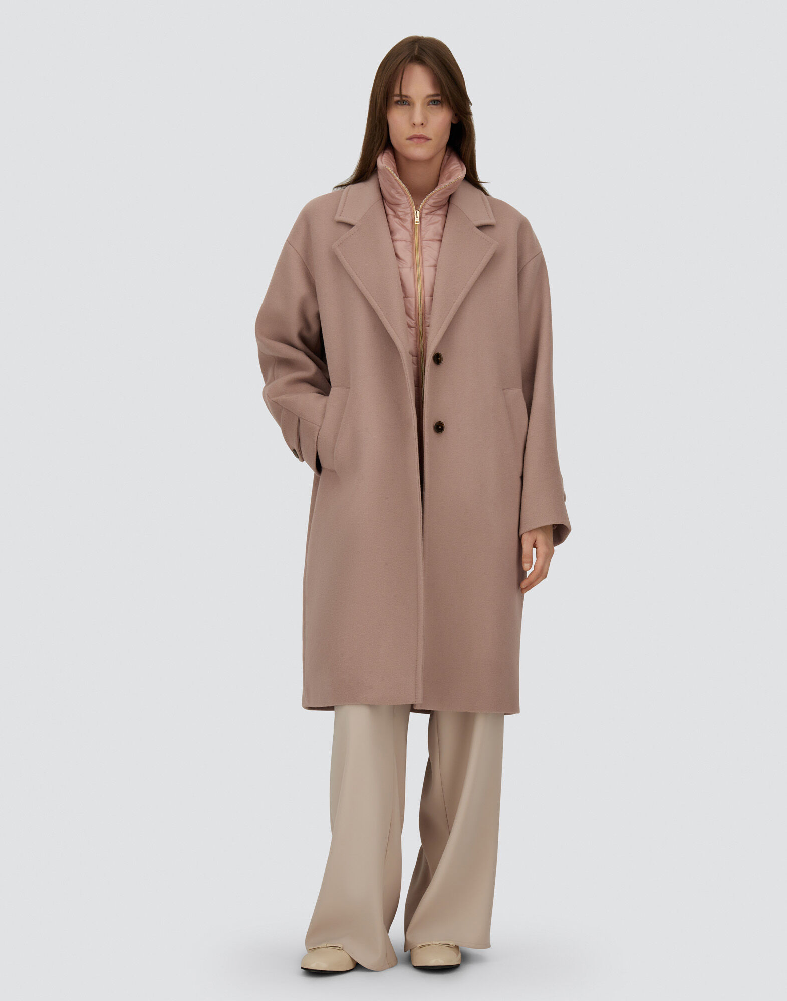 レディース ベロアウール&ナイロンウルトラライト コート ピンク