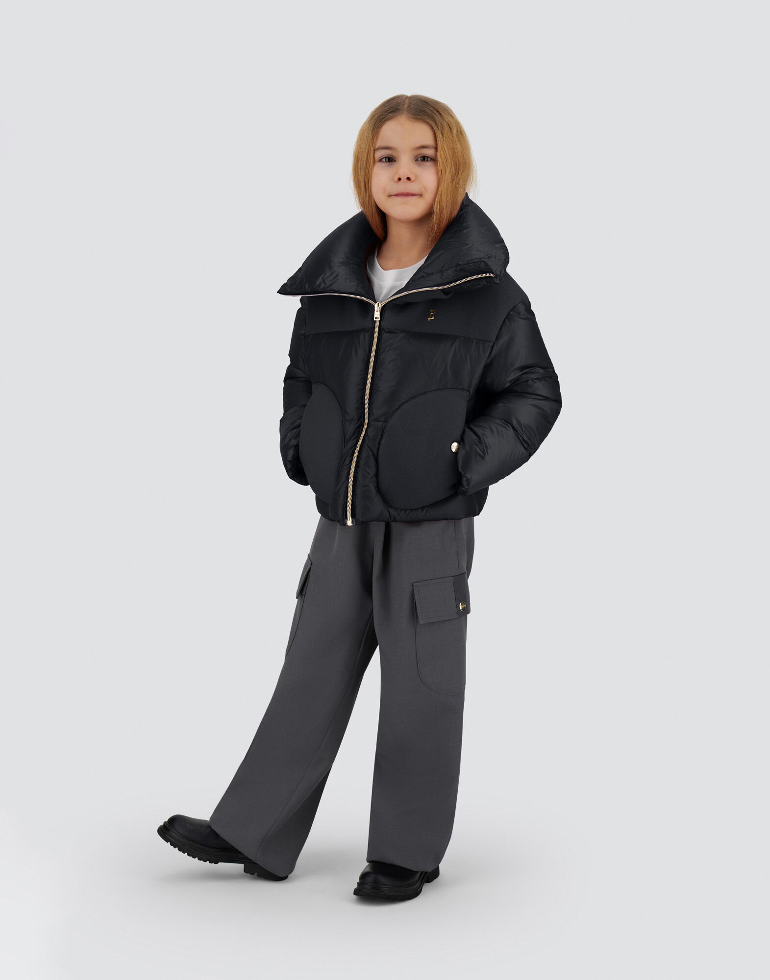 CAPE IN NYLON ULTRALIGHT AND ECOWOOL in Black for Girls | Herno®