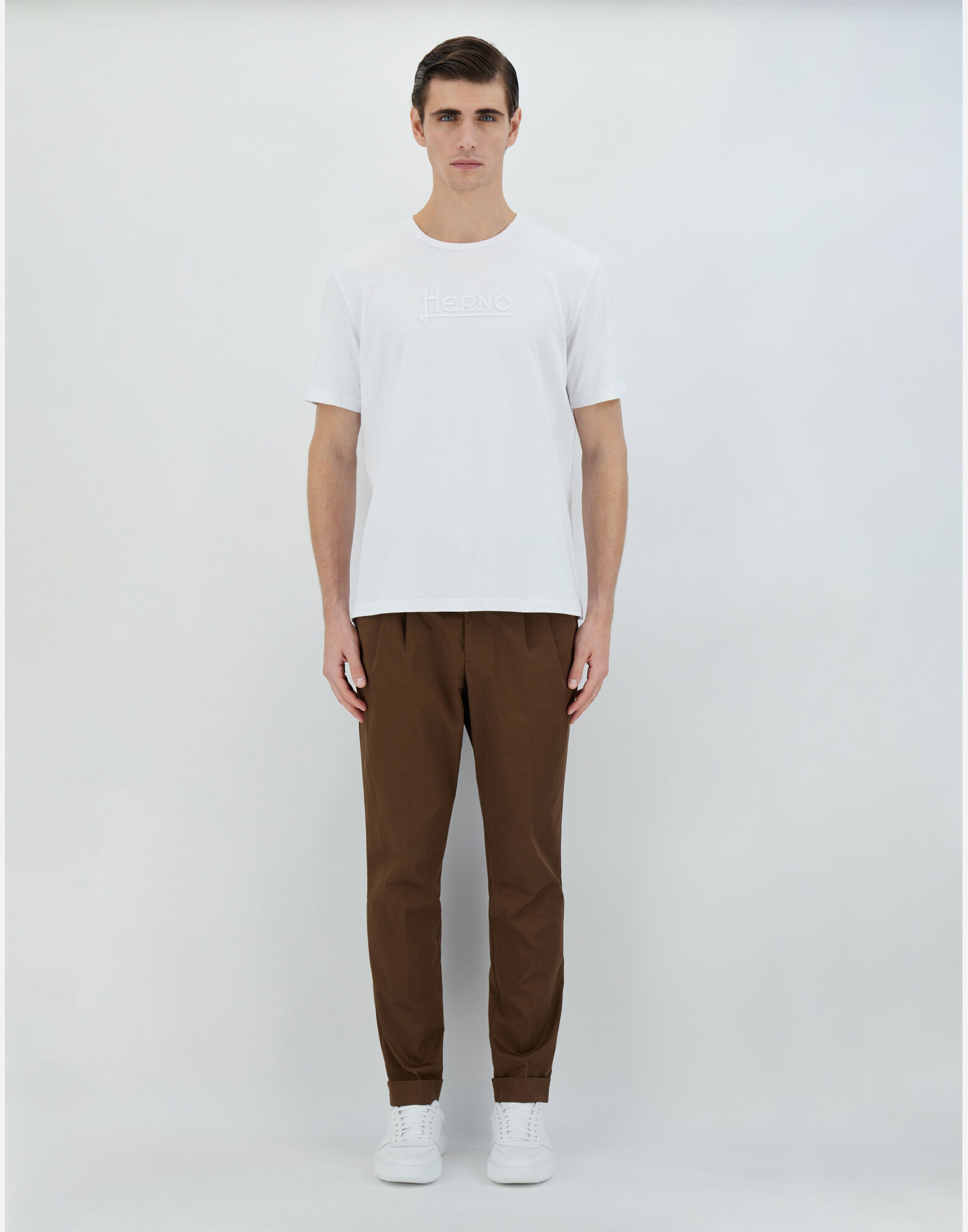 関税送料込 HERNO ヘルノ コンパクト ジャージー Tシャツ HERNO (ヘルノ) クレープジャージ 無地 クルーネック 半袖 T