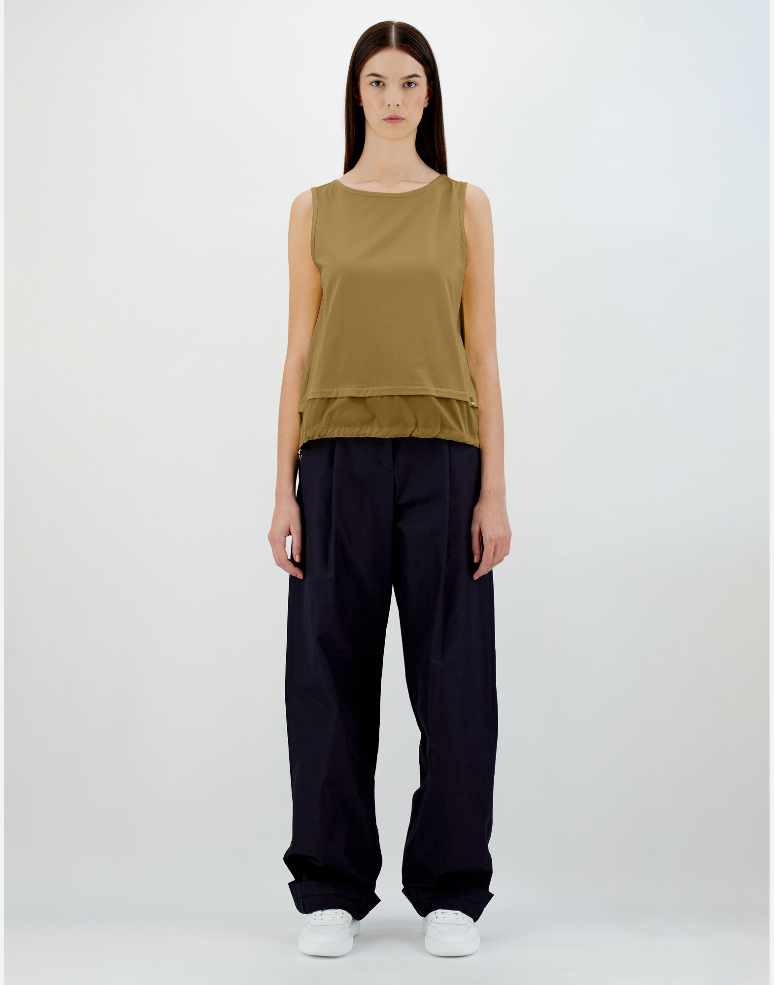 HERNOコットン ジャージー＆ タフタ Tシャツ レディース シック コットン ジャージー＆ニュー テクノ タフタ