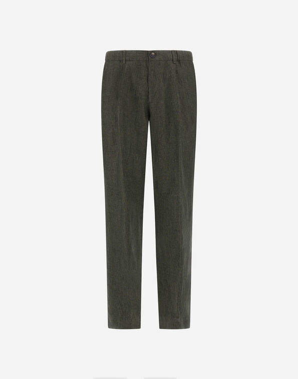 Herno RESORT TROUSERS IN FADE-EFFECT LINEN WITH TROPICAL PRINT Green PT00053UR17105Z7400