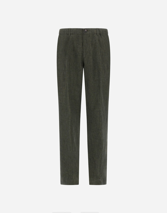 Herno RESORT TROUSERS IN FADE-EFFECT LINEN WITH TROPICAL PRINT Green PT00053UR17105Z7400