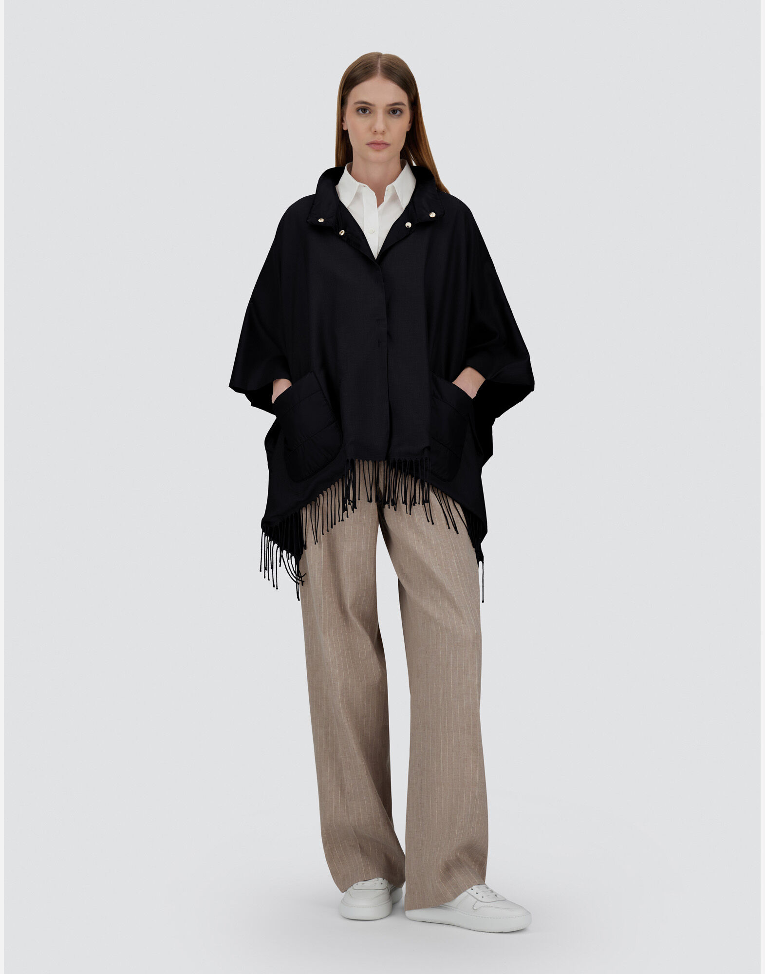 PONCHO IN SUMMER SILK AND NYLON ULTRALIGHT in Black for