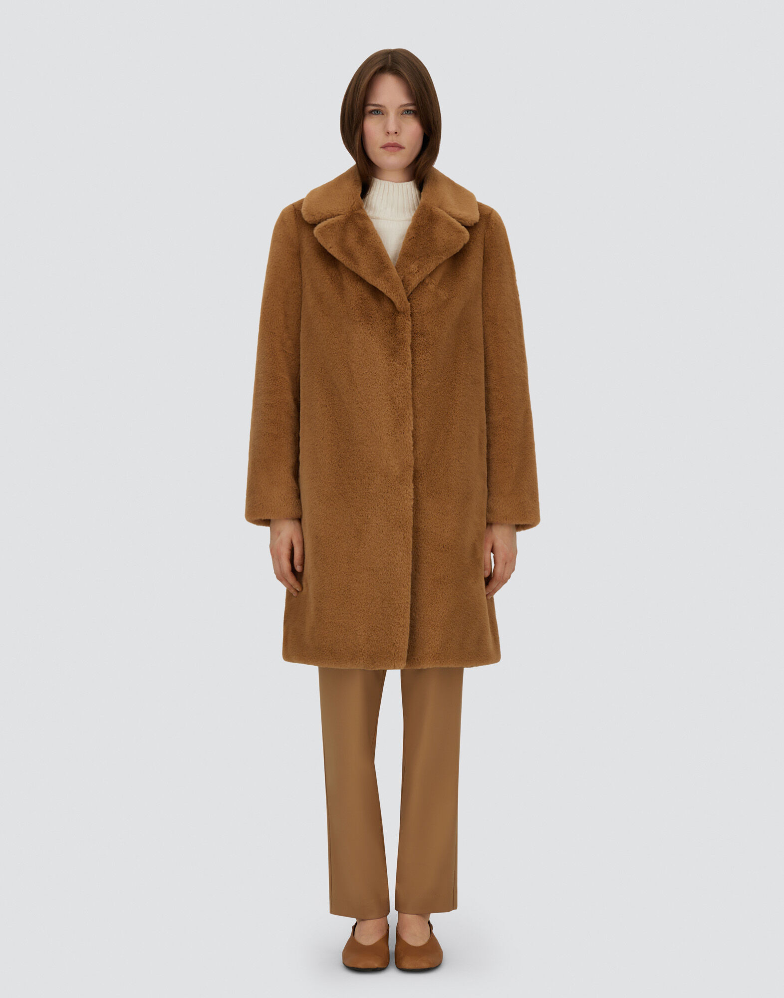 COAT IN SOFT ALTERNATIVE FUR in Camel for Women | Herno®
