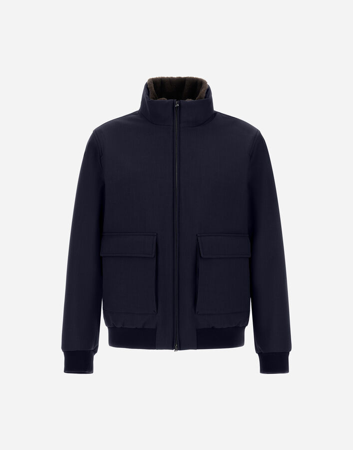 Herno BOMBER JACKET IN WOOLEN MELANGE TWILL AND LIGHT FAUX FUR Navy Blue GI000542U127309250