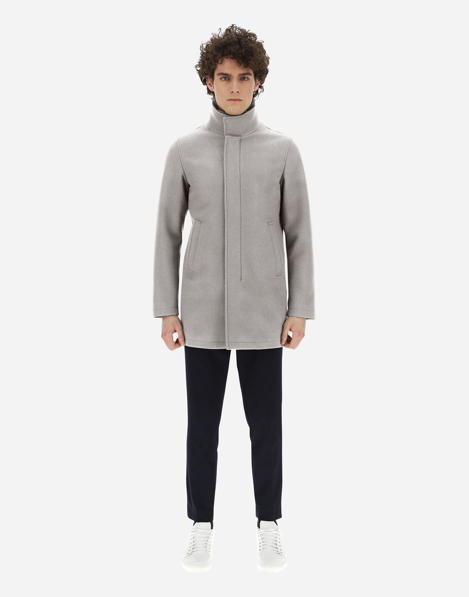 CARCOAT AUS WOLLE IN DIAGONALBINDUNG MIT PELZ