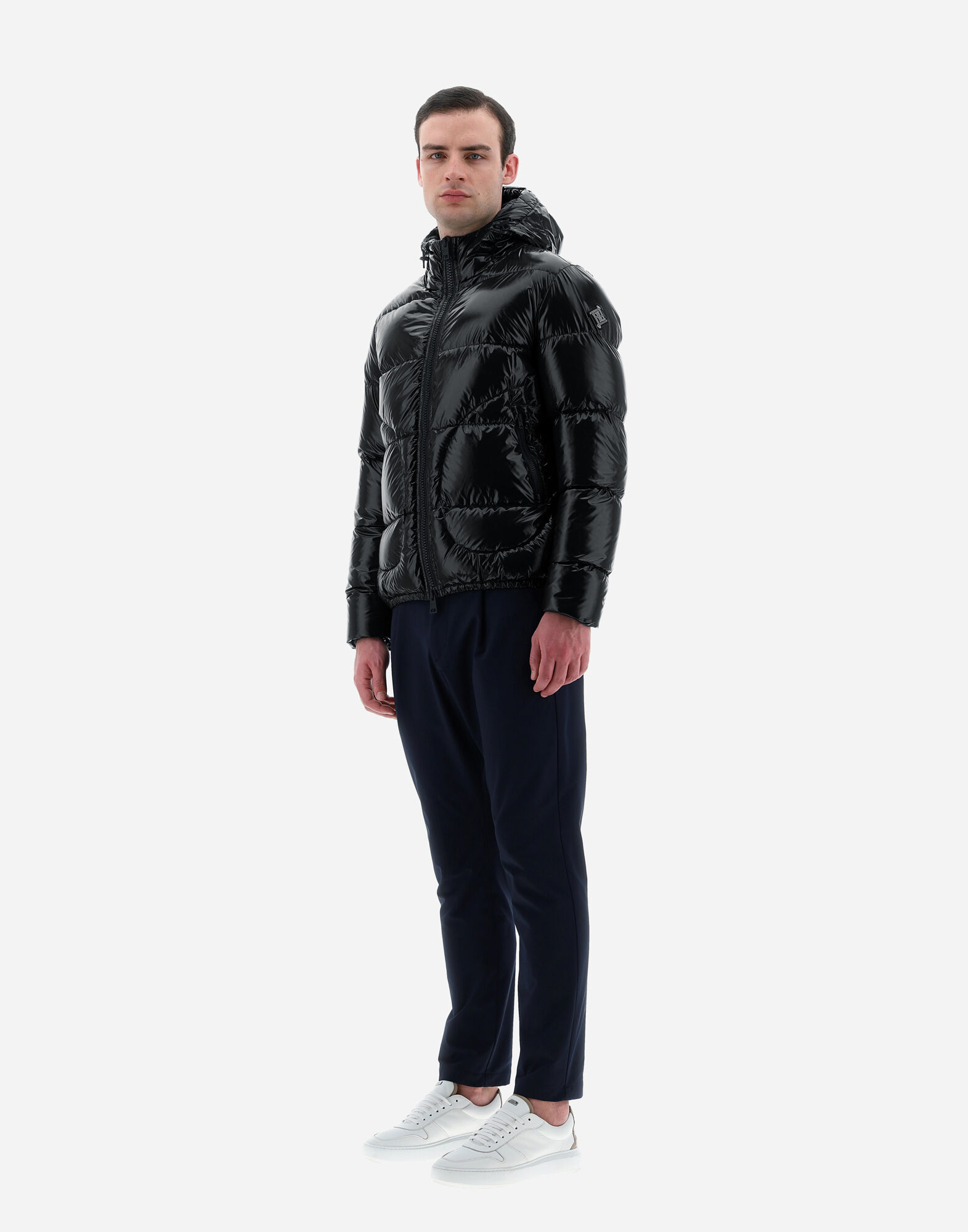 Black shiny bomber store coat