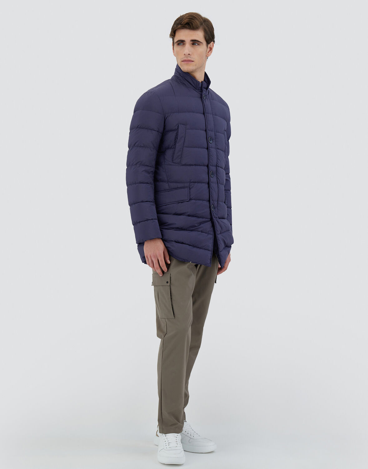 Herno Midnight Blue Polyester Down Jacket In Animal Print