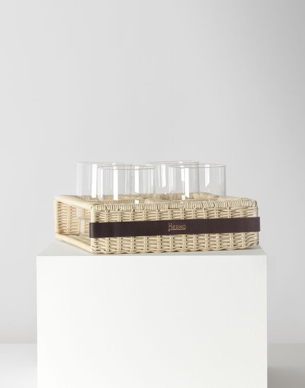 Herno RATTAN TRAY WITH SET OF 4 GLASSES Beige SUMMERGLASSRATTAN12100