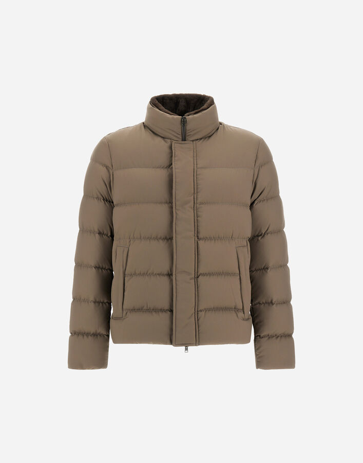 Herno BOMBER JACKET IN ARENDELLE AND FAUX FUR Dark Taupe PI001019U12414Z2700