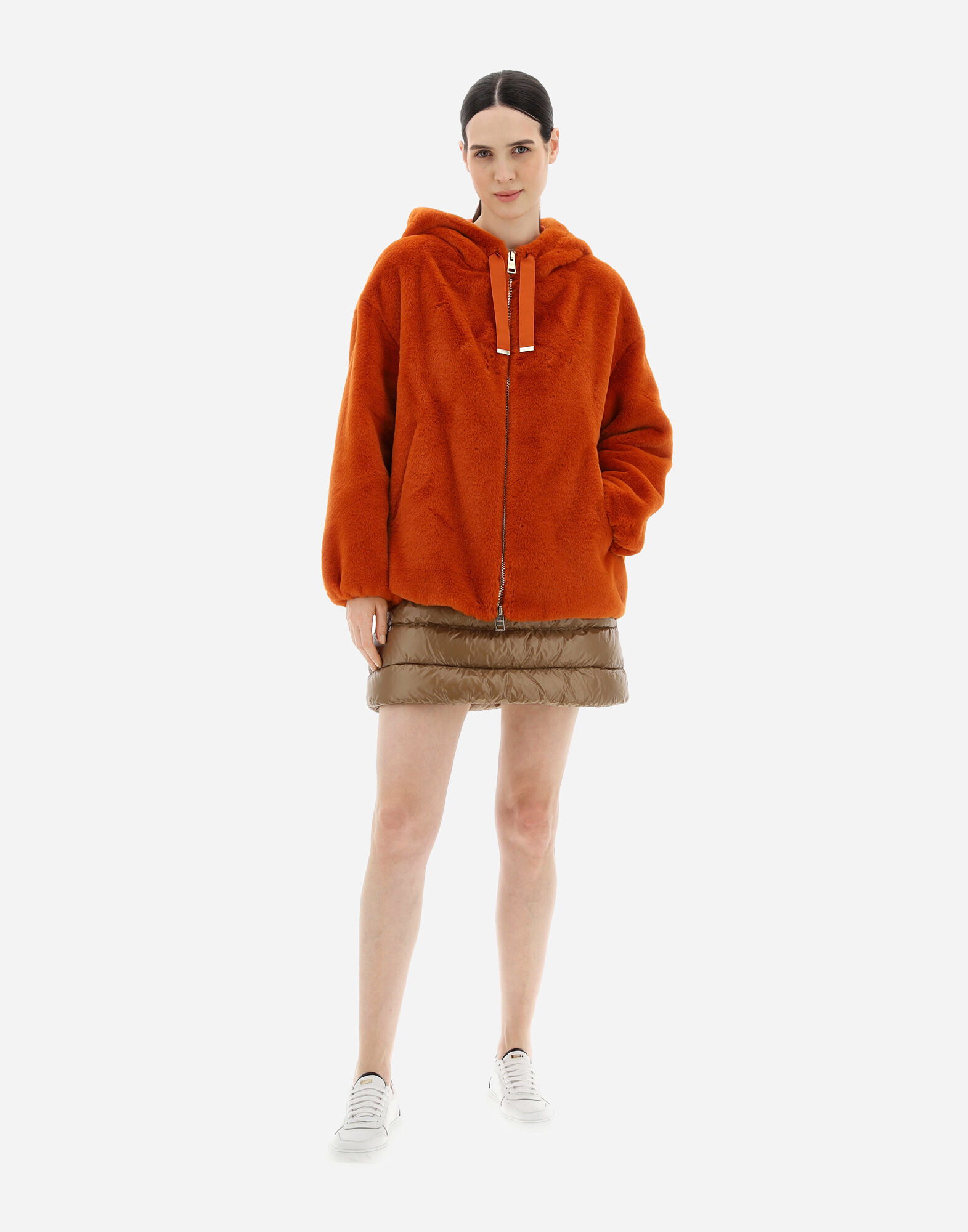 GIUBBOTTO CON CAPPUCCIO SOFT FAUX FUR HDM in Orange for Women Herno