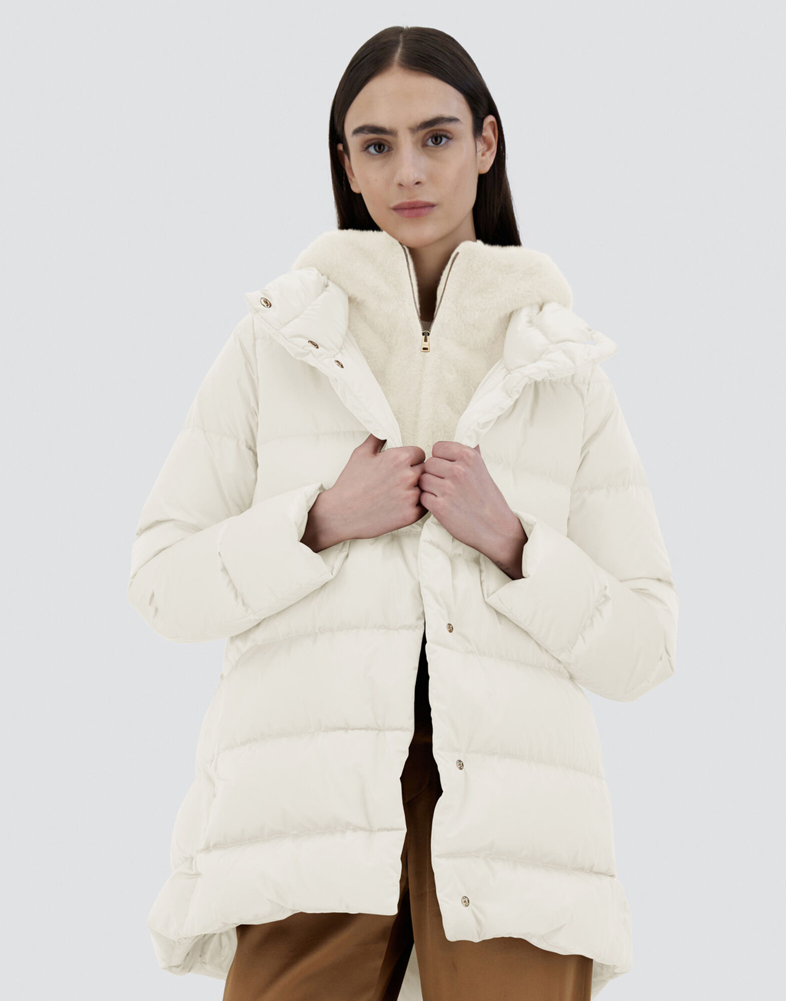 Herno fox fur trim satin down coat clearance