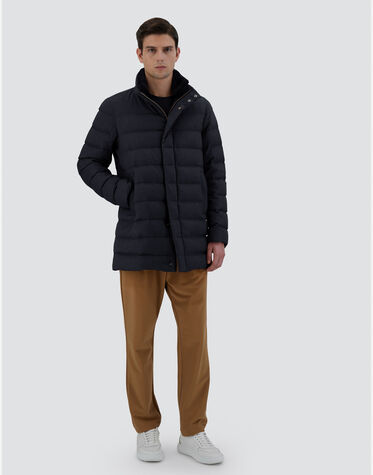 メンズ カシミヤ シルク ライトフェイクファー コート ネイビーブルー  