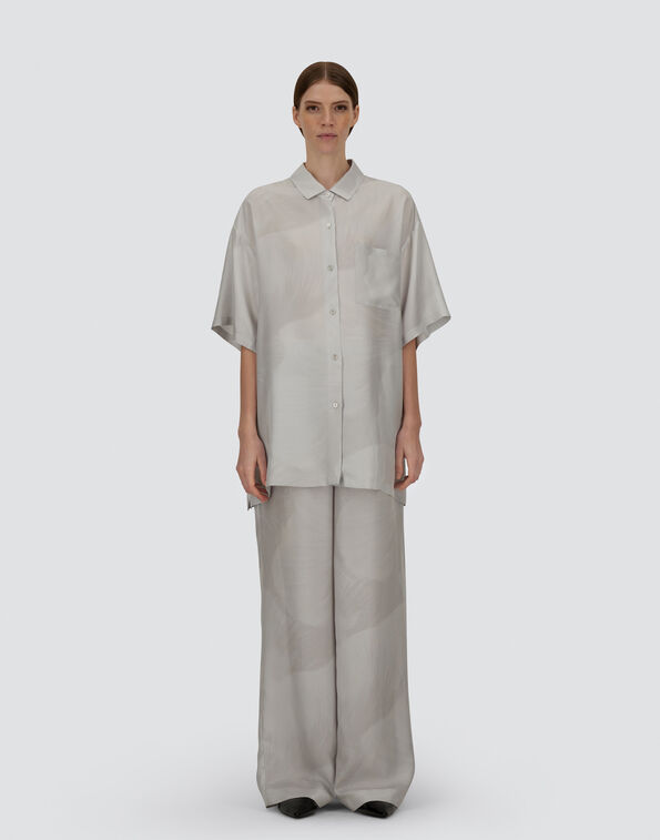 Herno RESORT TROUSERS IN PURE SILK WITH FLORAL PRINT Pearl Grey PT00056DR16019P9404