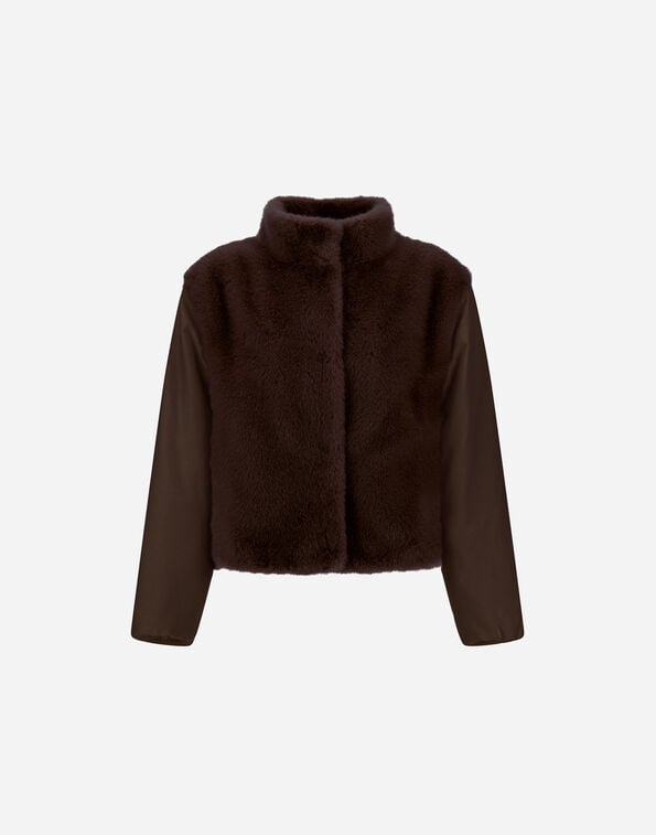 Herno RESORT JACKET IN FAUX FUR WITH BEAVER EFFECT, CASHMERE AND SILK Dark Chocolate GI00054DR128968810
