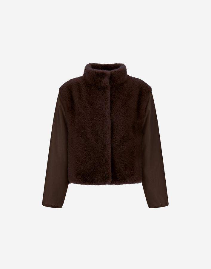 Herno RESORT JACKET IN FAUX FUR WITH BEAVER EFFECT, CASHMERE AND SILK Dark Chocolate GI00054DR128968810