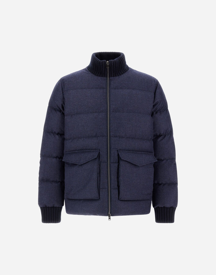 Herno BOMBER IN GLEN CHECK WOOL AND CASHMERE Navy Blue PI001301U334529200
