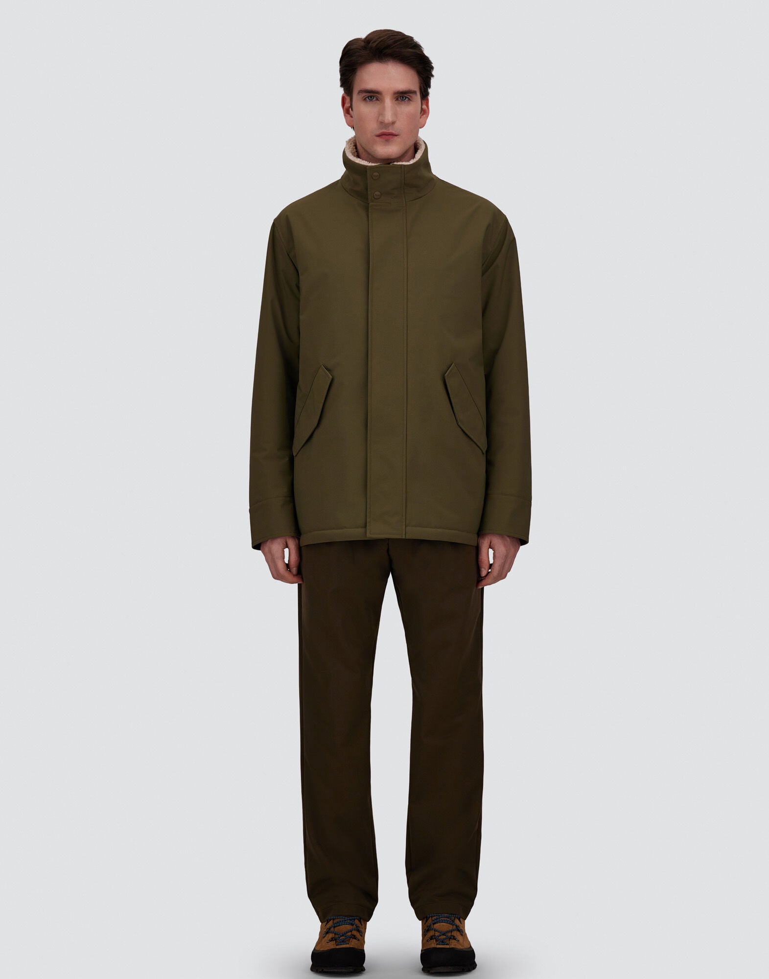 メンズ SHORT COAT IN MATTE TWILL AND CASHMERE-TOUCH FLANNEL ライト