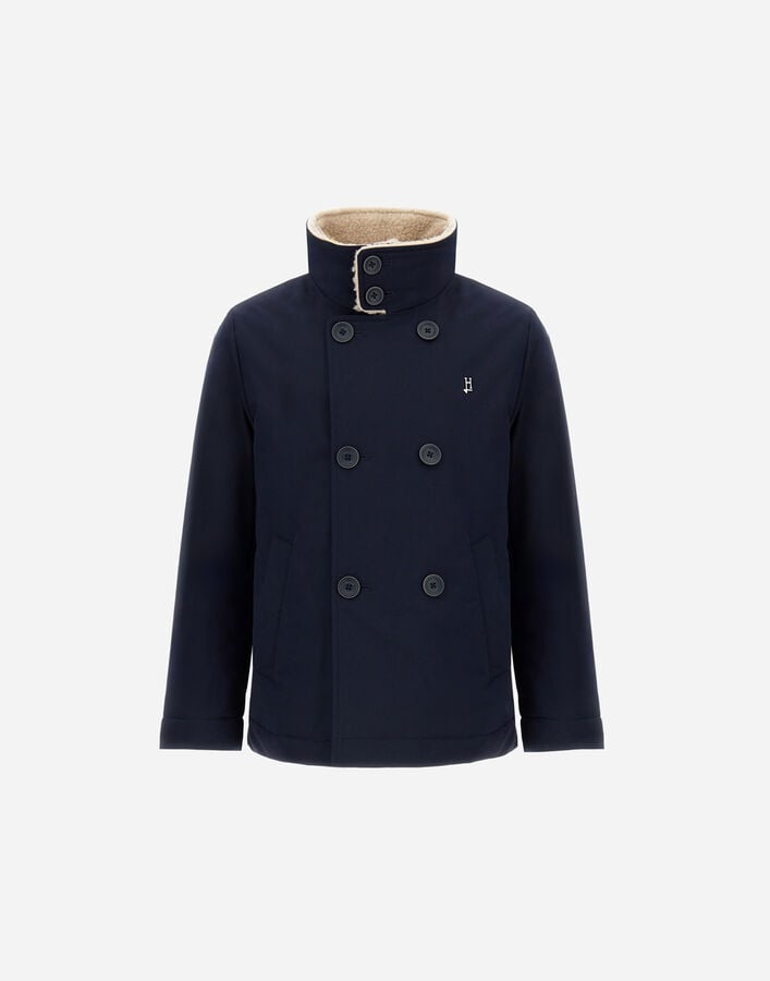PEA COAT IN KEYSTONE AND TEDDY FABRIC Herno Herno PEA COAT IN KEYSTONE AND TEDDY FABRIC Navy Blue PE000002B12343Z9200