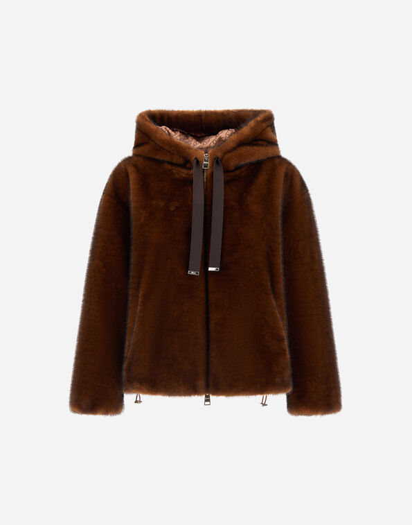 Herno BOMBER JACKET IN MELANGE ALTERNATIVE MINK FUR Dark Brown GI000318D127398800