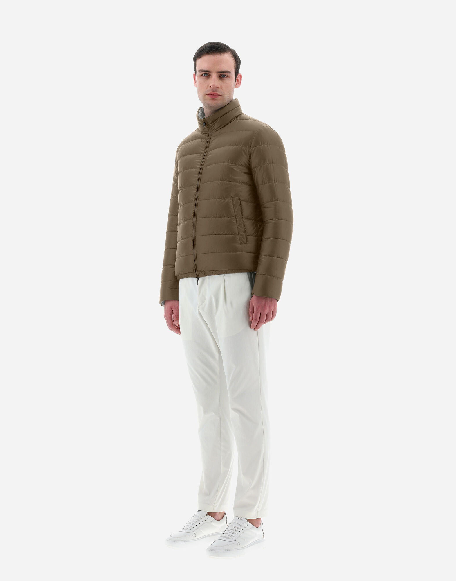 REVERSIBLE NYLON ULTRALIGHT BOMBER JACKET in Military Light Grey