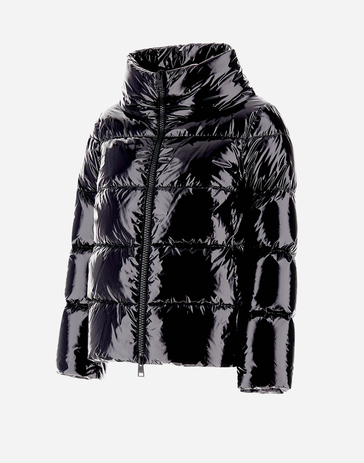 Herno Glossy Hooded Down Coat With Quilted Design In Black