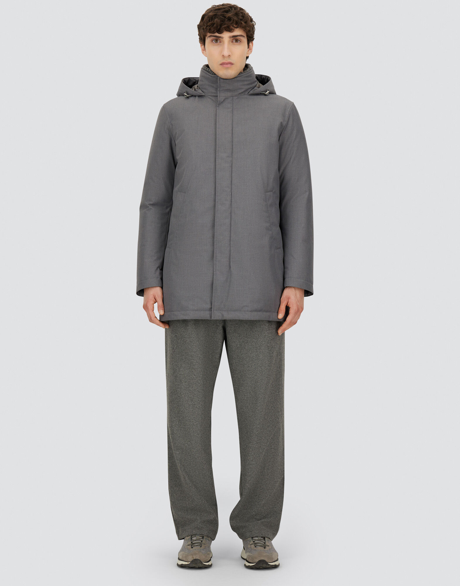 HERNOフード付きグレーロングコート HERNO（ヘルノ）の「HERNO / フード付き2WAYロングダウンコート