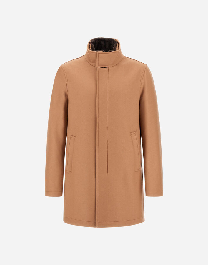 Herno CARCOAT IN EASY WOOL AND LIGHT FAUX FUR Camel CA000214U33432R2150