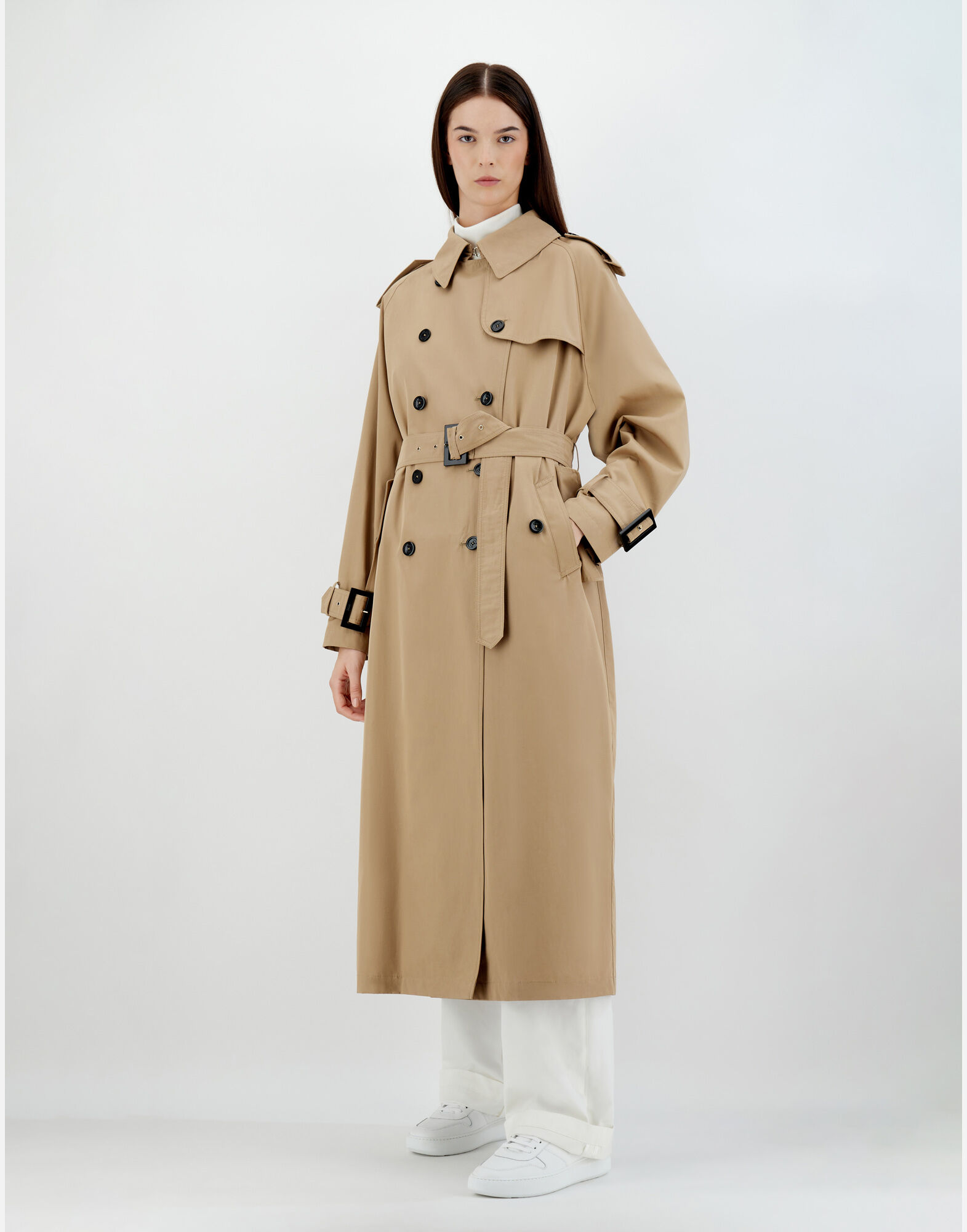 LIGHT COTTON CANVAS TRENCH COAT in Sand for Women Herno