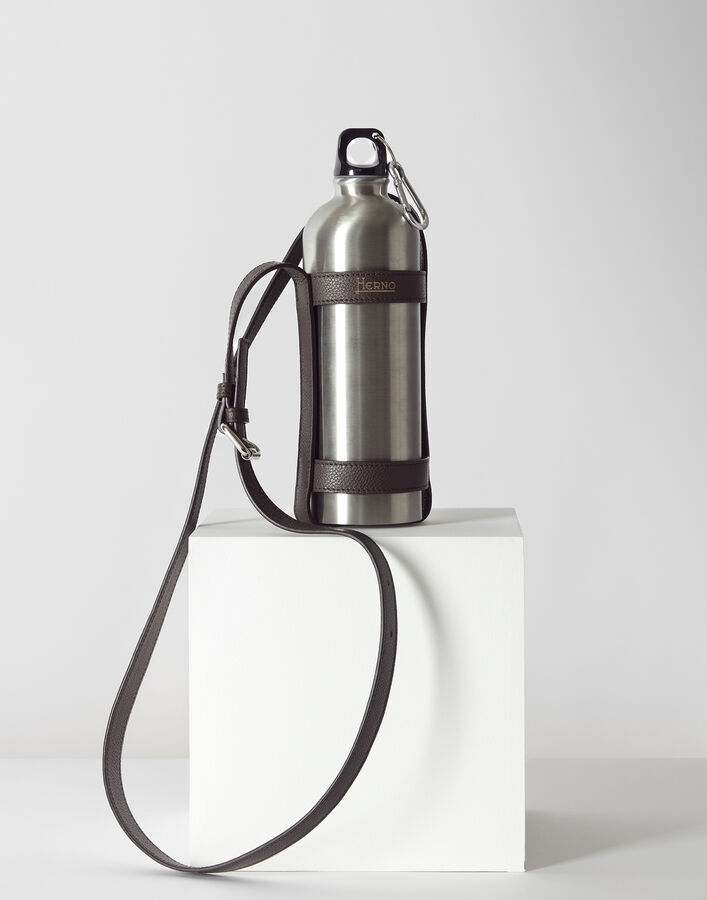 Herno WATER BOTTLE WITH LEATHER SHOULDER STRAP Dark Brown THEBOTTLEACCIAIO8800