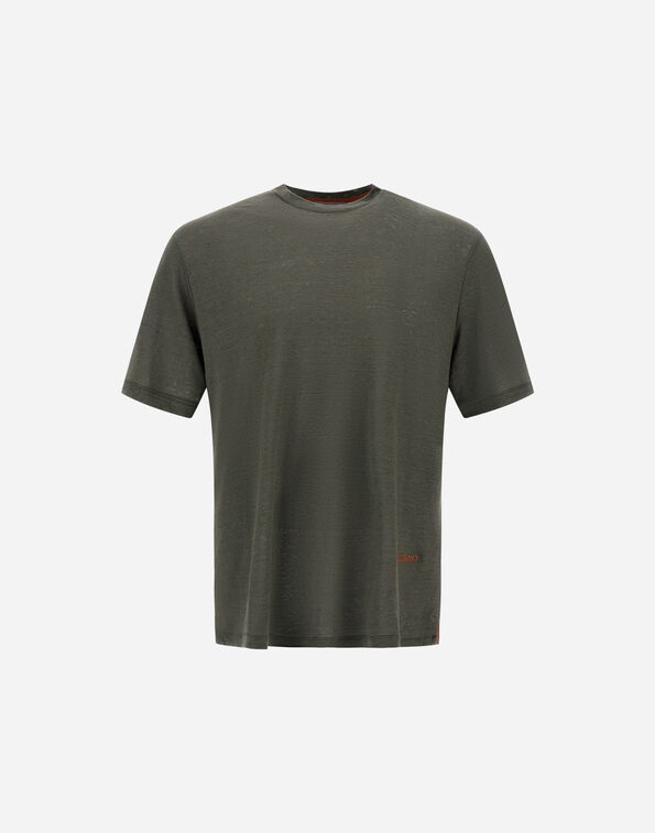 Herno RESORT T-SHIRT IN LINEN JERSEY Military JG00060UR521487740